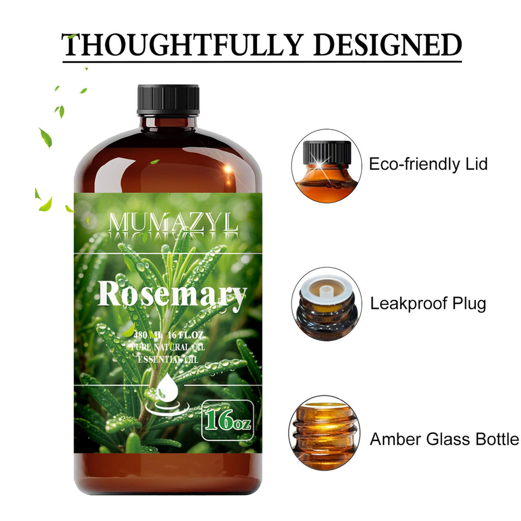 Rosemary Essential Oil, Rosemary Oil 16 Fl Oz 480ML for Diffuser Humidifier Yoga Cleaning DIY Candle Soap Making MUMAZYL Essential Oils