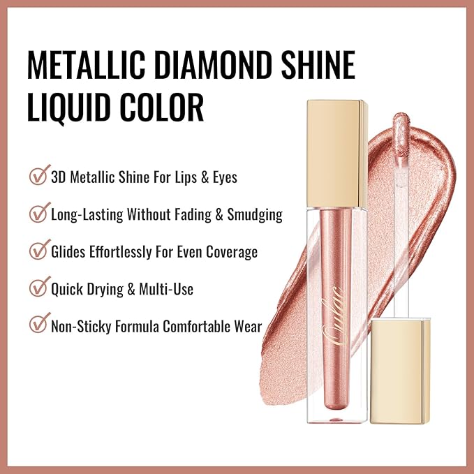 Oulac Bronzy Pink Lipstick for Women, Metallic Shine Liqiud Lip Gloss, Long Lasting Waterproof Lipstick, Oil-Based Formula, Transferpfoof, Vegan & Cruelty-Free Makeup MD06