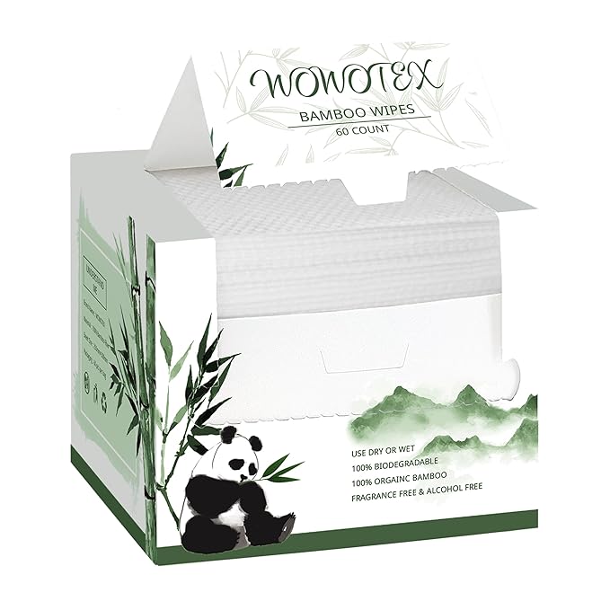 WOWOTEX Bamboo Viscose Disposable Face Towel Biodegradable Large Dry Face Wipes 60 Count Extra Thick Soft Clean Facial Towels for Sensitive Skin, Makeup Removing, Facial Cleansing, Nursing, Travel