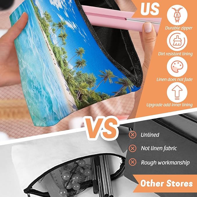 Scribesense Makeup Bag Travel Cosmetic Bags Small Makeup Case Waterproof Zipper Pouch for Women Girls 7X9inches - Tropical Paradise with Palm - Lined Beach