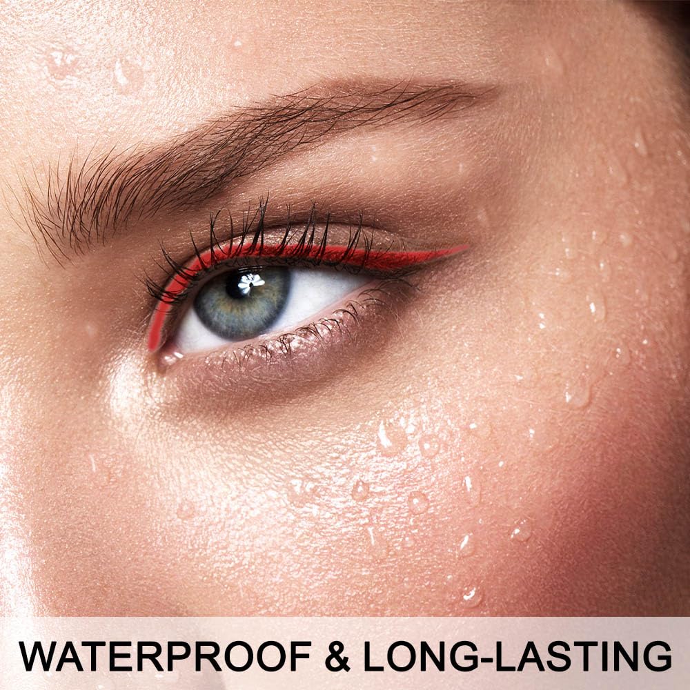 evpct 1Pcs Red Color Gel Glitter Eyeliner Pencils Set for Women Waterline Waterproof Smudge Proof Eye Liner Makeup, 10# Red