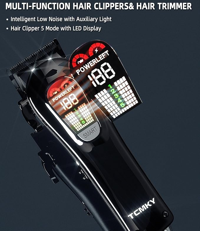 TCMKY Hair Clippers Professional Cordless for Men, Barber Clippers for Hair Cutting Kit, Wireless LCD Display Hair Trimmers Set, Rechargeable Haircut Machine for Family (Black)