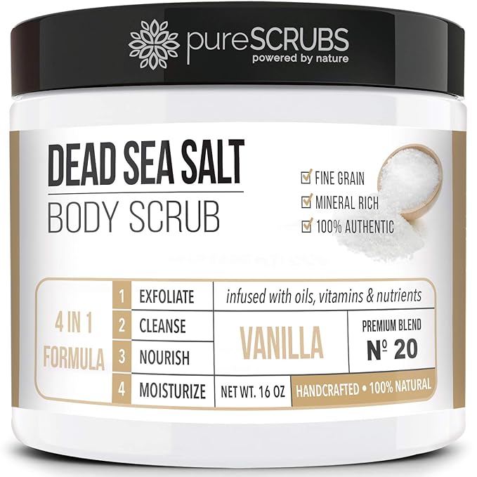pureSCRUBS Premium Vanilla Body Scrub Set, Exfoliating Dead Sea Salt Scrub
