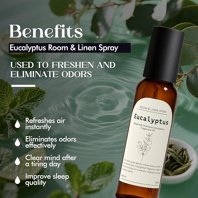 THE GOOD SOUL PROJECT Eucalyptus Linen and Room Spray, Fragrant Room Spray, Odor Eliminator, Long Lasting Air Fresheners for Home, Bedding, Fabrics, 8.12 fl oz