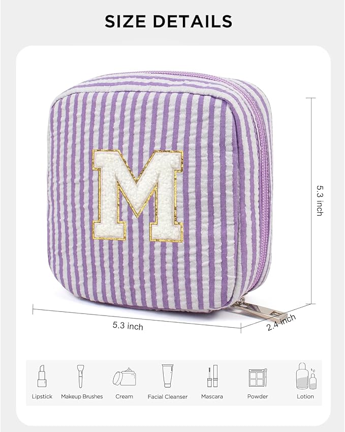 LETGO Purple Cute Travel Makeup Bag - Preppy Makeup Bag Sweet 16 Gifts Sister Girlfriend Gifts Monogram Makeup Bag Make Up Bag Large Cosmetic Bags for Women Friend Graduation Gifts for Her