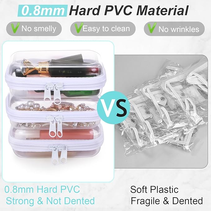 Hoolerry 3 Pcs Clear Hard Zipper Case Hard Plastic Zipper Pouch Makeup Bag Portable Travel Organizer for Cosmetics, Office Supplies, Documents & Toiletries(White,S)