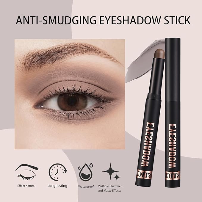 Euphily Matte Cream Eyeshadow Stick, Waterproof Eye Shadow Stick, Long-Lasting and Blendable High Pigmented Single Eyeliner Makeup for Women, 21 Gray Brown