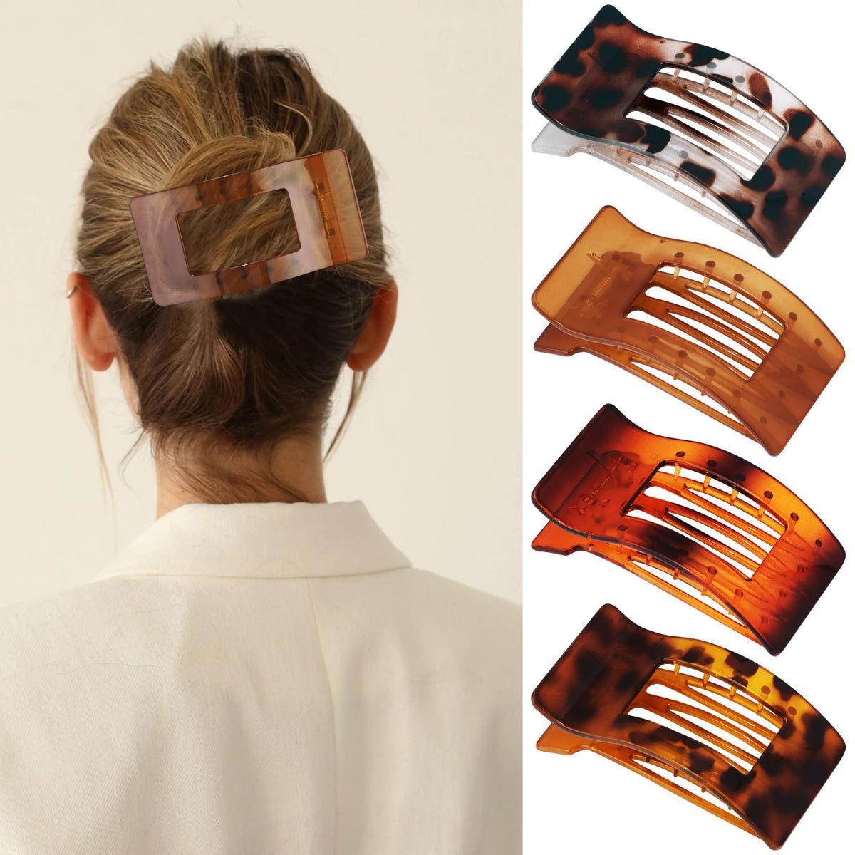Velscrun Flat Hair Clips for Women Girls, Matte Lay Flat Claw Clips, Strong Hold Large Side Hair Clip All Hair Types, French Duck Billed Hair Jaw Claw Clip, Non Slip Grip for Daily Styling Amber
