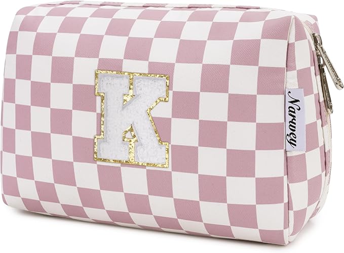 Narwey Graduation Gifts for Teen Girls Kids Tween, Initial Makeup Bag, Trendy Stuff 6-18 Years Old, Personalized Monogram Travel Cosmetic Bag, Birthday Teacher Bridesmaid Mom Gifts for Women (K)