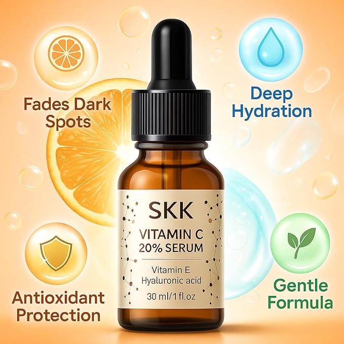 Vitamin C Face Serum 20% with Hyaluronic Acid & Niacinamide – Supports the Appearance of Dark Spots, Fine Lines, Wrinkles – Brightening & Hydrating Serum for Women & Men