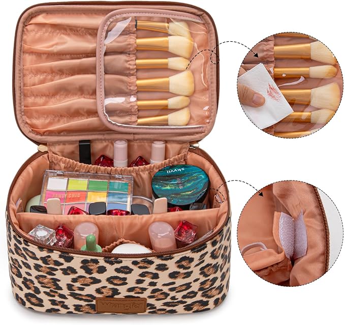 Wrangler Travel Makeup Bag 2pcs Set Cosmetic Bag with Makeup Brush Holder