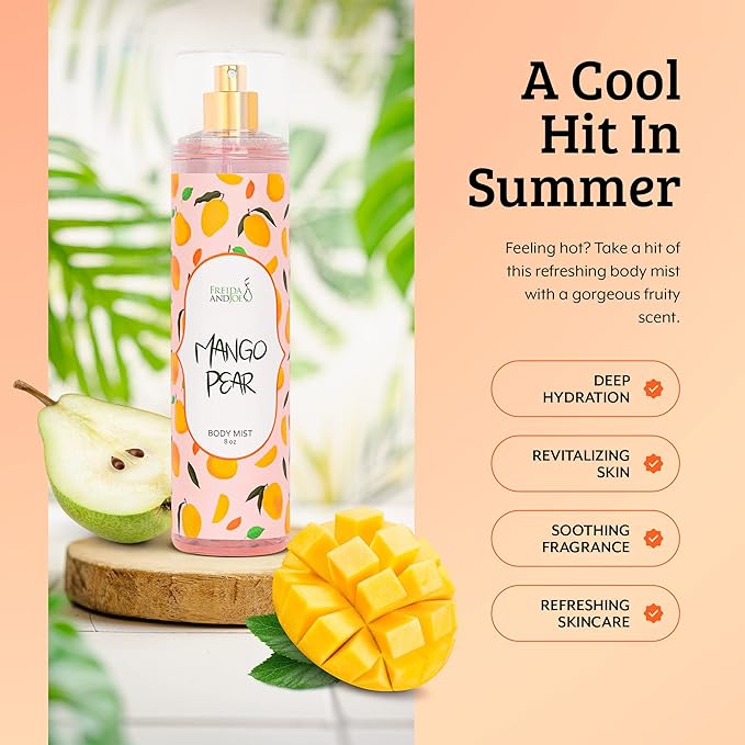 Freida and Joe Exquisite Body Spray Mango Pear Scent: Luxury Women's Perfume Fragrance Body Mist Spray - Ideal for Special Occasions - 8 oz Fine Mist Spray Bottle Gift – Mother's Day Gift for Mom