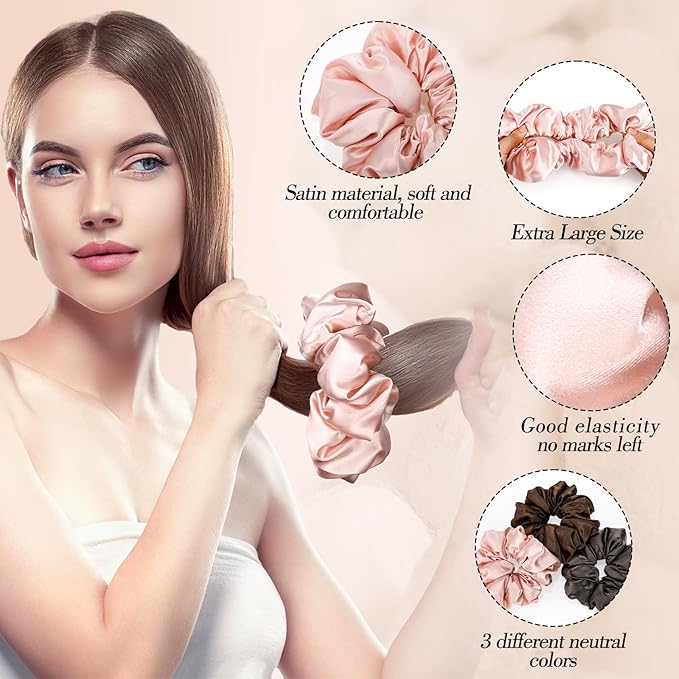 3 Pack Sleepy Hair Tie for Women Girls, Large Pillow Satin Scrunchies