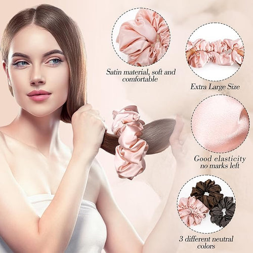 3 Pack Sleepy Hair Tie for Women Girls, Large Pillow Satin Scrunchies