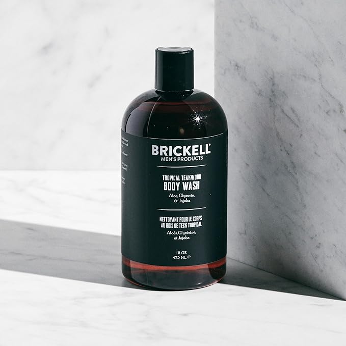Brickell Men's Invigorating Body Wash for Men, Deep Cleaning Shower Gel with Aloe, Jojoba, and Vitamin E, Scented (Tropical Teakwood, 16 oz)