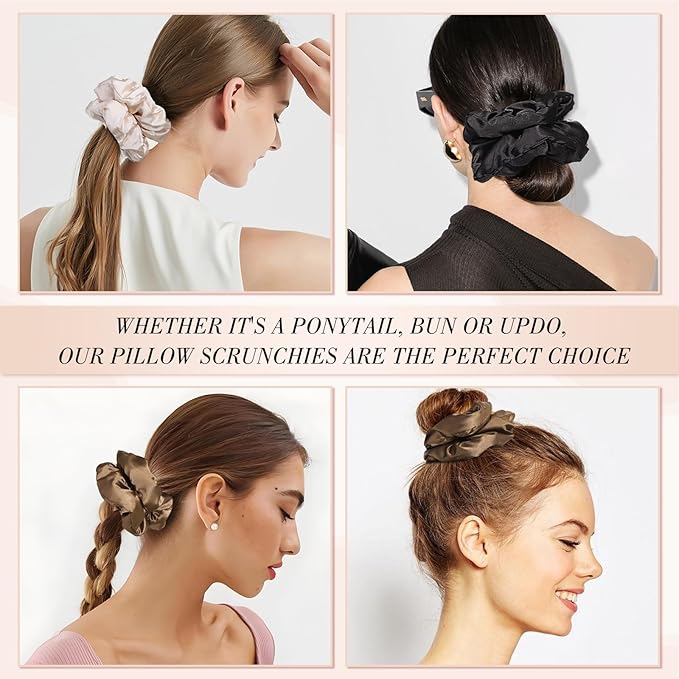 3 Pcs Large Satin Scrunchies, 6 Inch Hair Ties For Thick Curly Hair