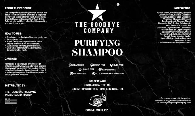 The Goodbye Company Castor Oil Shampoo Conditioner Duo, Gentle Cleansing and Lightweight Hydration, Aloe Vera Shea Botanicals, Sulfate Free Paraben Free Protein Free, 10 oz Each, Made in USA