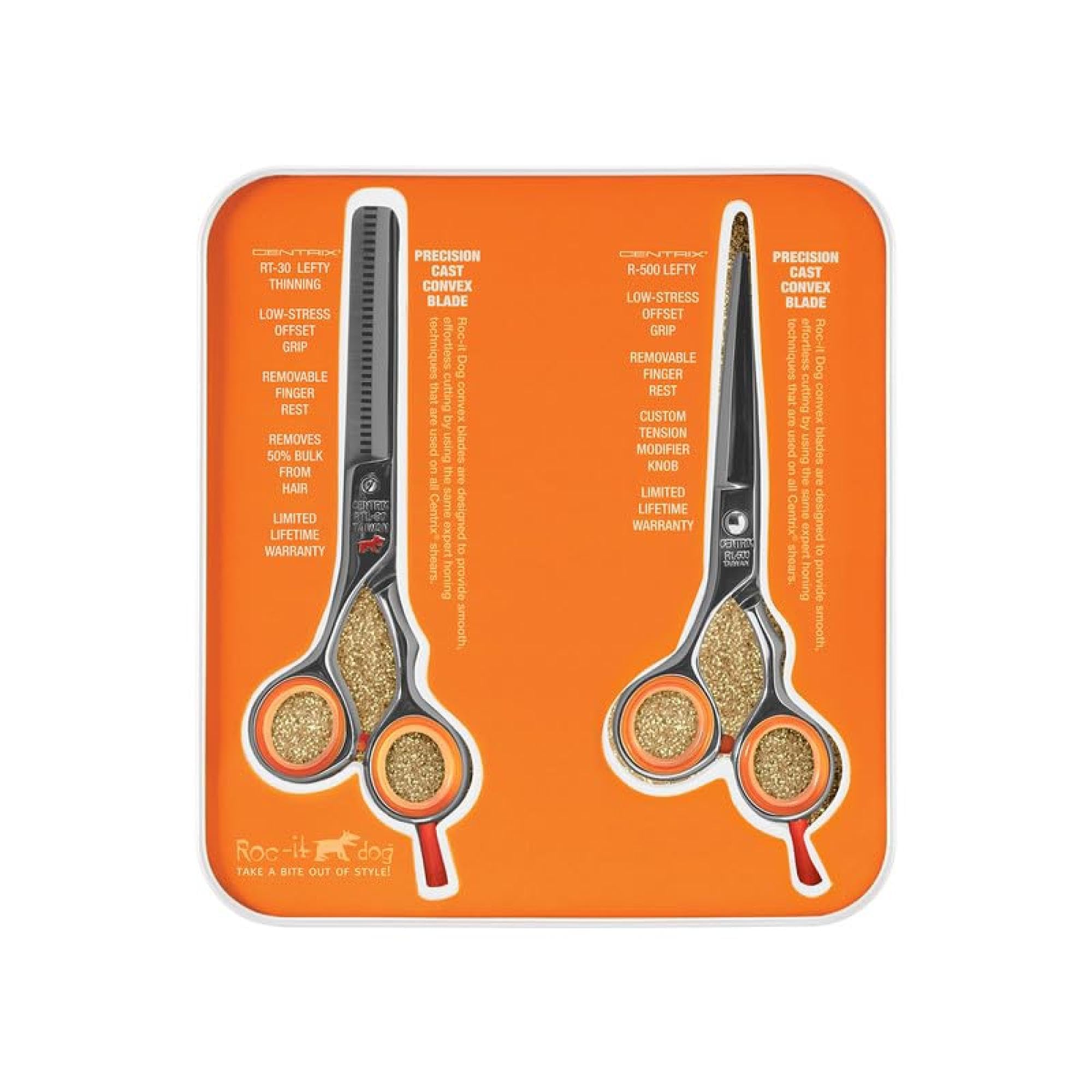 Cricket Centrix Roc-It Dog Professional Stylist 5” Hair Cutting Shears and RTL-30 Thinning Hair Cutting Scissors Duo Set, Salon Barber Supplies for Women and Men Haircut, Lefty