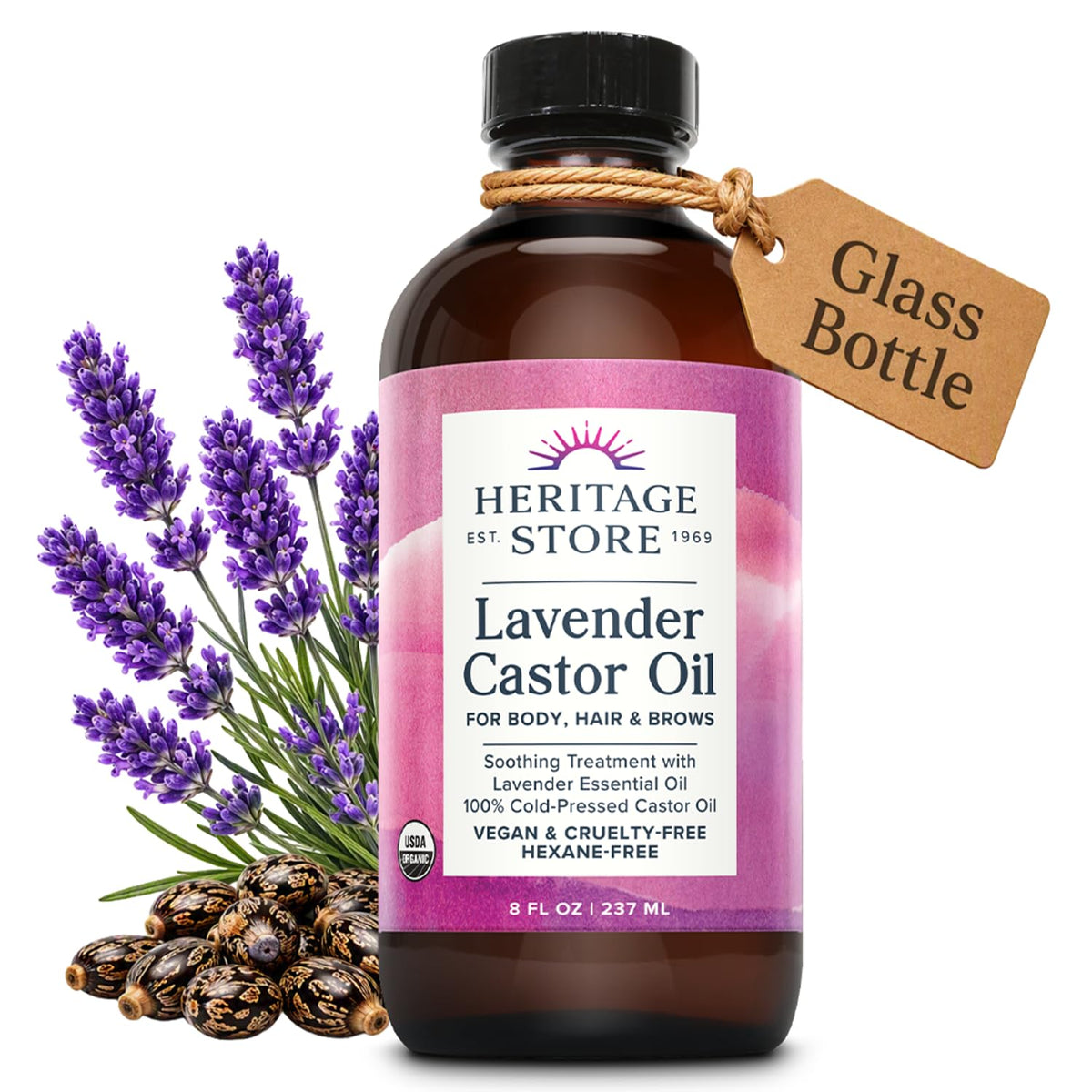 HERITAGE STORE Organic Castor Oil, Cold Pressed Hexane Free, 16 fl oz