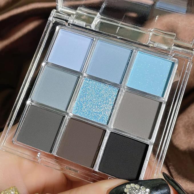 CAKAILA 9 Colors Blue Grey Colorful Eyeshadow Palette,Matte Shimmer Navy Blue Sky Blue Grey Eye Shadow Makeup Palettes,Long Lasting Waterproof Eye Makeup Palette
