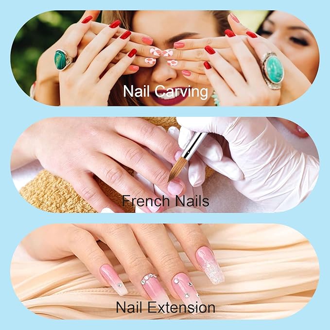 Shine Chance Acrylic Nail Brush Size 8, 100% Pure Kolinsky 3D Art Nail Brush with Gradient Blue Handle, Art Design Powder Nail Brush Pen for Nails Extension & Carving, Acrylic Application Tools