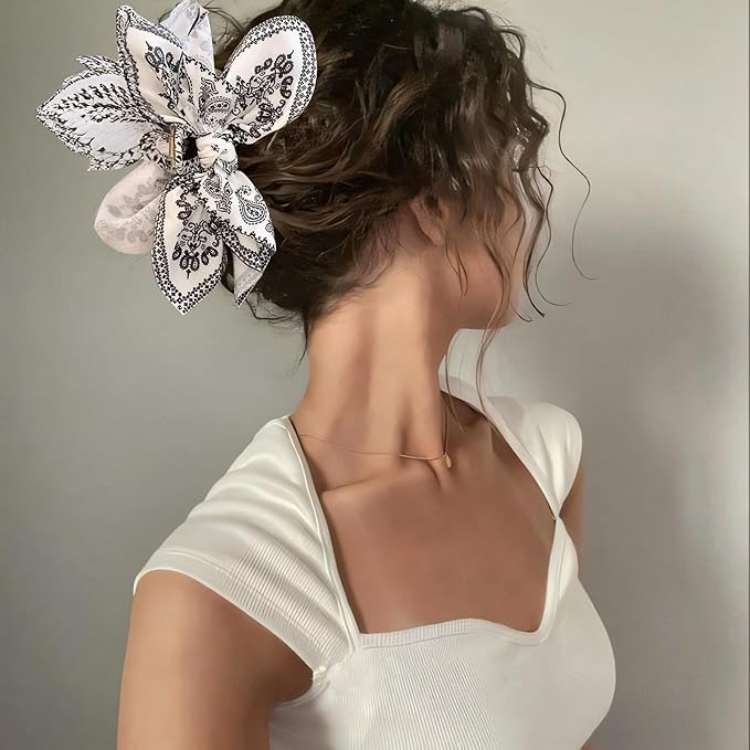 Hadutrek Bow Claw Clips Bow Hair Clips Blue White 3PCS Big Hair Bows for Women Butterfly Styling Large Hair Clips for Thick Hair for Girls Hair Accessories for Teen