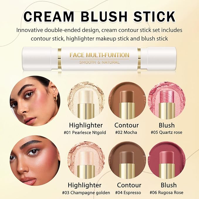IONSGAKO 6 Colors Double-ended Cream Contour Stick Makeup Kit, Set B
