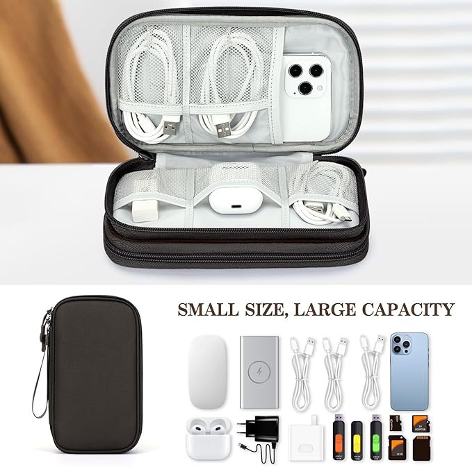 FYY Electronic Organizer, Travel Tech Pouch Bag, Medium, Coffee