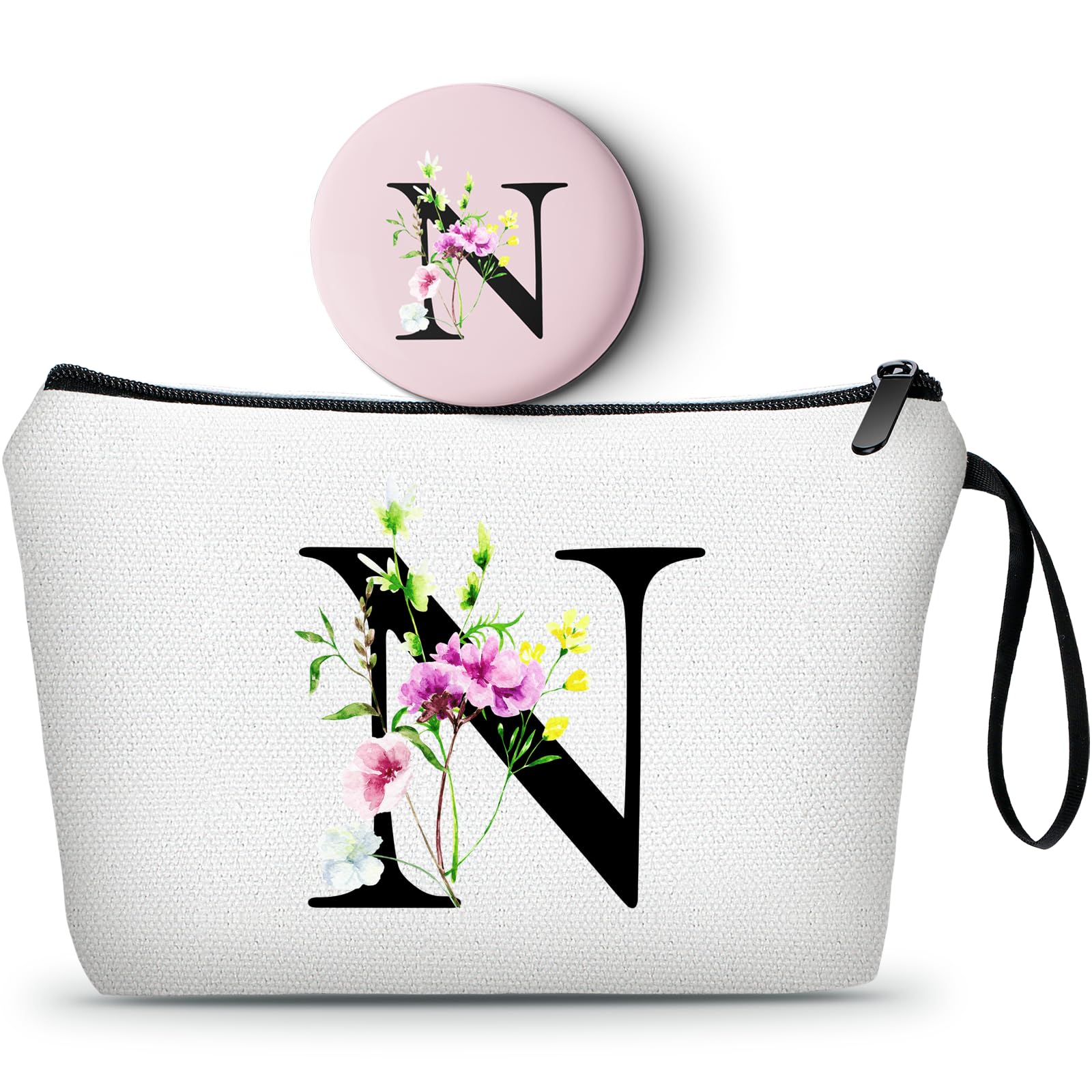 SEAMOON Bride to be Birthday Womens Unique Initial Monogram Gifts for Women Mom Personalized Travel Makeup Cosmetic Bag with Mirror Valentines Mothers Day Christmas Graduation N