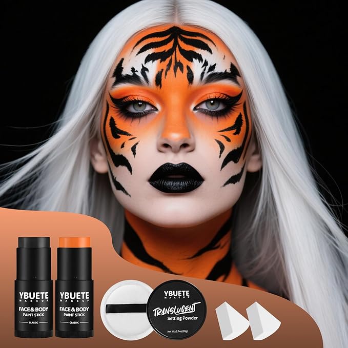 YBUETE Black Orange Face Body Paint Stick Set for Halloween Cosplay SFX