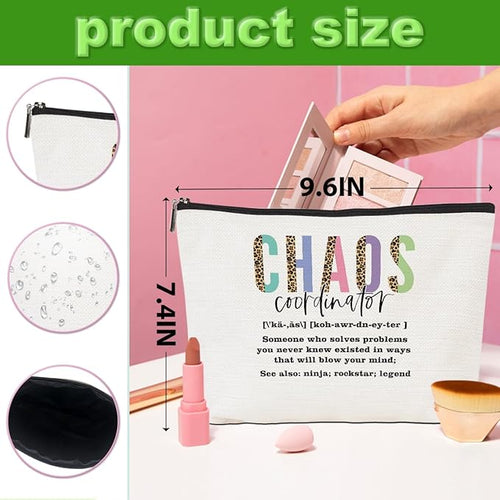 2pcs Chaos Coordinator Makeup Bag Chaos Coordinator Gifts for Women Cosmetic Bag, Thank You Gifts for Women Her Moms Manager Colleagues Retirement Boss Gift, Makeup Pouch Zipper Bags