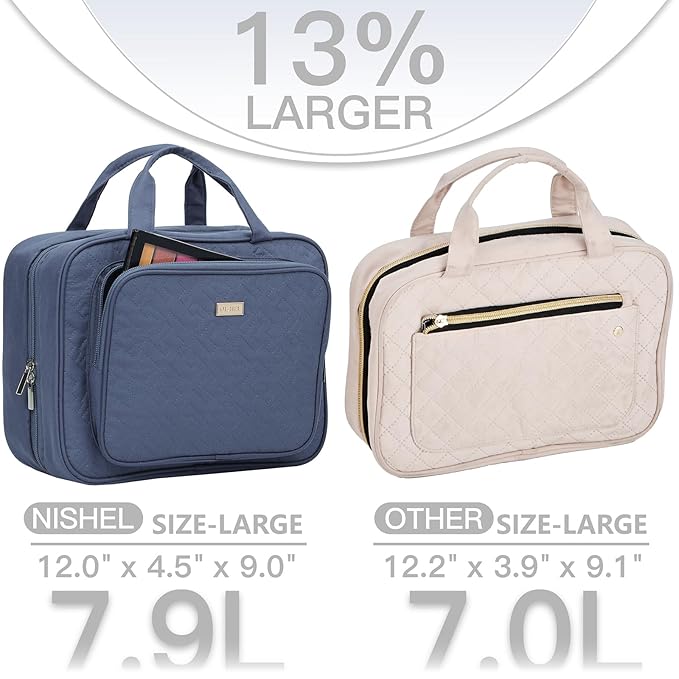 NISHEL Travel Toiletry Bag for Women Hanging Organizer Makeup Case Pockets