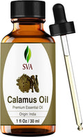 SVA Calamus Essential Oil 1 Fl Oz – for Diffuser, Skin & Hair Care – Ideal for Massage & DIY Blends - with Dropper