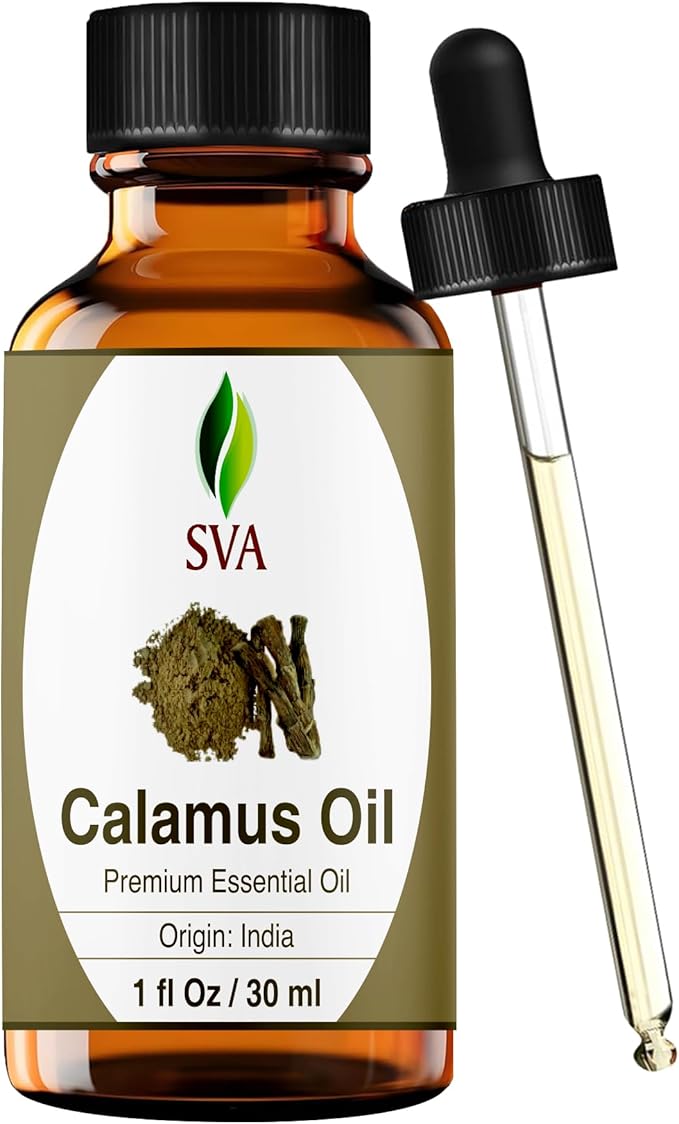 SVA Calamus Essential Oil 1 Fl Oz – for Diffuser, Skin & Hair Care – Ideal for Massage & DIY Blends - with Dropper