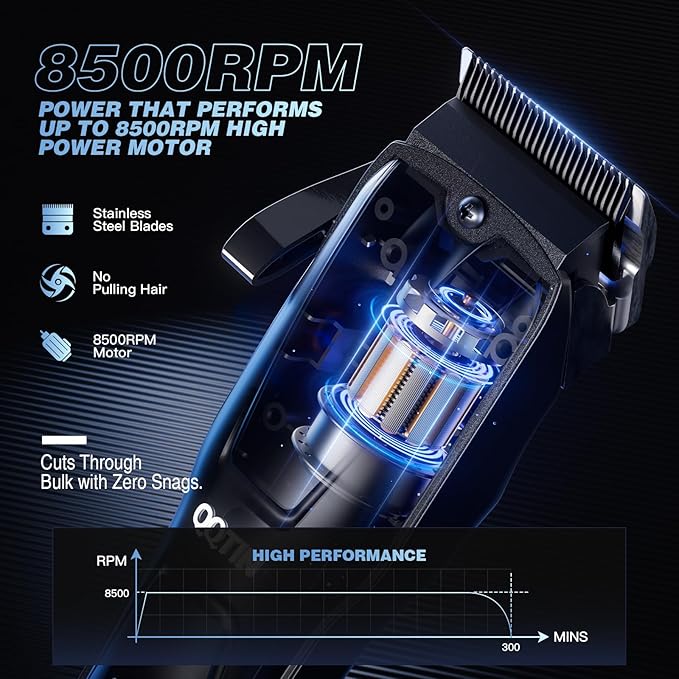 QQTIN Hair Clippers for Men Professional, Cordless Clippers and Trimmers Set for Hair Cutting, 8500RPM Rechargable Electric Hair Trimmer for Self-Haircut and Family Use (Black)