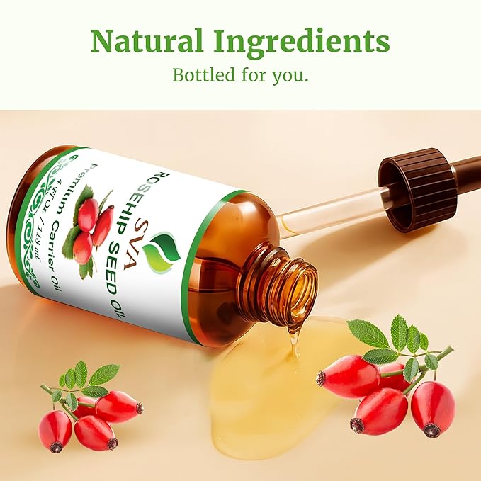 SVA Rosehip Seed Oil 4 Fl Oz - for Face, Skin Care, Hair Care, Scalp Massage & Body Massage – Carrier Oil with Dropper
