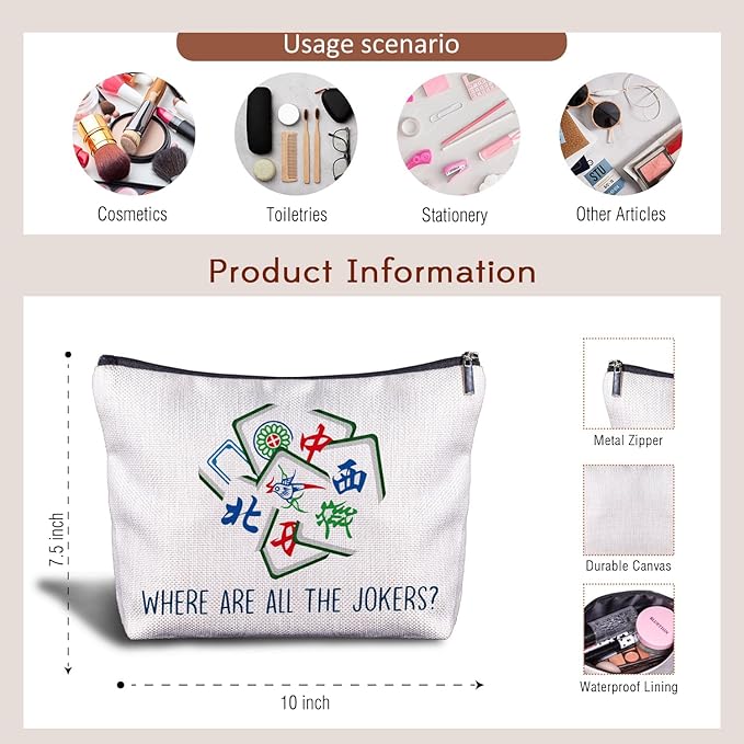Zomhix Mahjong Gifts Cosmetic Bag - Mahjong Makeup Bag Women's Zippered Bag, Friendship Gifts for Mahjong Lover- B