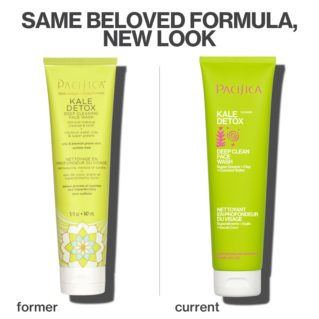 Pacifica Kale Detox Face Wash for Oily & Acne-Prone Skin, Deep Cleansing Facial Cleanser & Makeup Remover with Super Greens Kale, Seaweed & Clay, 5 fl oz –Clean Beauty, Vegan & Cruelty-Free