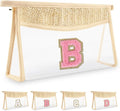 Small Boho Straw Initial Letter Makeup Bag Personalized Gift,Cute Clear Chenille Patch Makeup Bag With Zipper,Trendy TSA Approved Travel Toiletry Bag,Gift for Women Girls Birthday Friend, Letter B