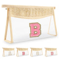 Small Boho Straw Initial Letter Makeup Bag Personalized Gift,Cute Clear Chenille Patch Makeup Bag With Zipper,Trendy TSA Approved Travel Toiletry Bag,Gift for Women Girls Birthday Friend, Letter B