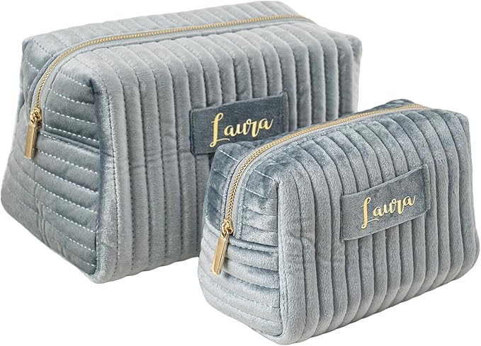 Snirov Personalized Makeup Bag, Velvet Custom Name Travel Makeup Bag with Zipper for Women Teen Girls Birthday Gifts Mothers Day Gifts for Mom