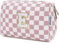 Narwey Birthday Gifts for Teen Girls Kids Women Personalized Initial Checkered Makeup Bag Pink Monogram Cosmetic Bag Trendy Stuff 6 8 10 11 12 13 14 16 18 Years Old Travel Toiletry Bag (Dusty Rose E)