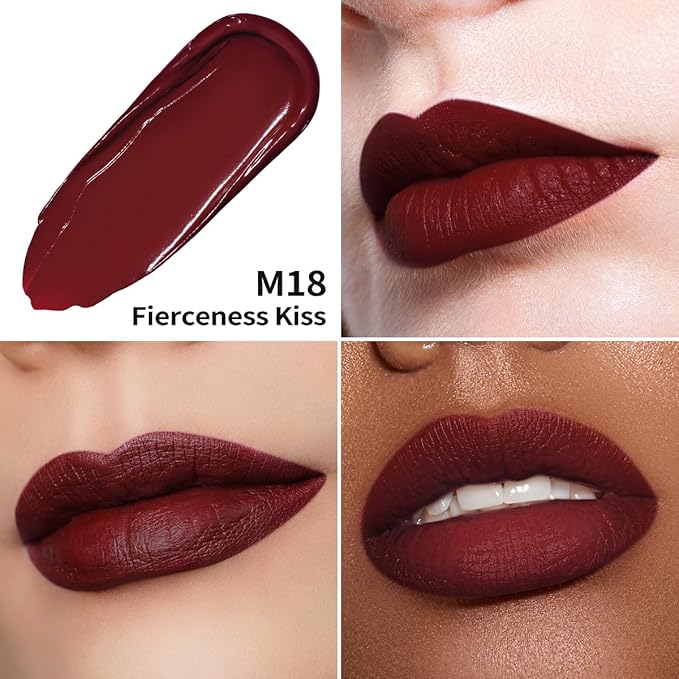Oulac Dark Red Lipstick Matte for Women, Burgundy Lipstick Long Wear, Smudgeproof Liquid Lipsticks, Waterproof Lip Stain, No Transfer, Vegan & Cruelty-Free M18