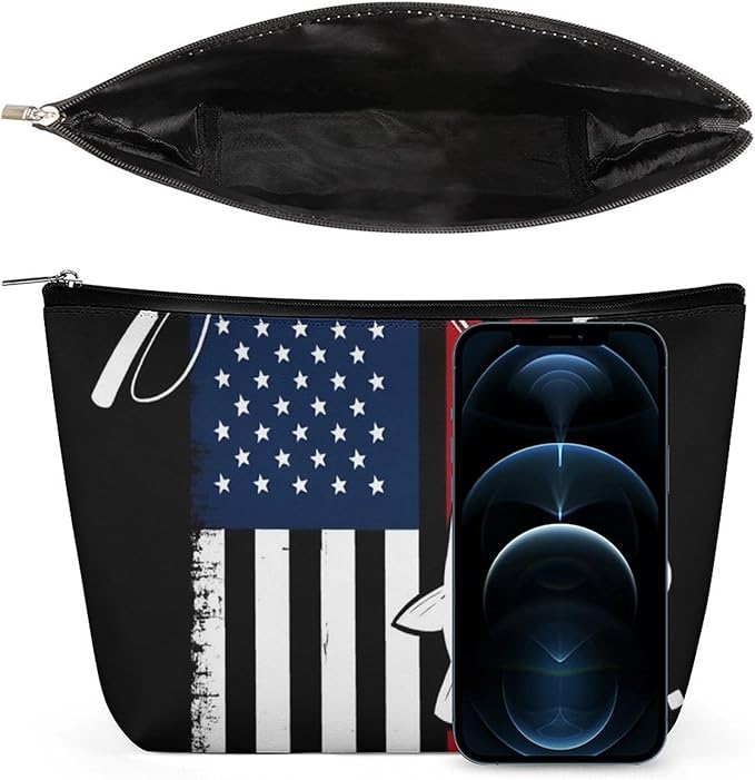 Meaudiwes Fashion Zipper Cosmetic Case, Portable Makeup Case, Personality Toiletry Bag, Travel Cosmetic Toiletry Bag Bass Fish Fishing Lure American Flag