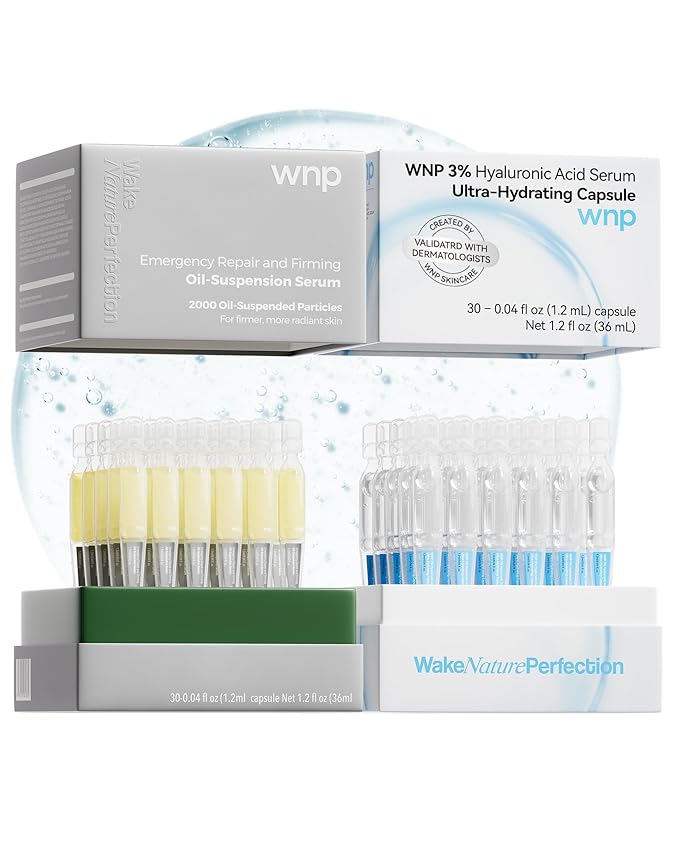 WNP Emergency Repair Serum Set: Ultra 3% Hydrating Serum 4D Hyaluronic Acid Firming Oil-Suspension Serum Single-Use Skincare for Sensitive Skin - 60 Vials