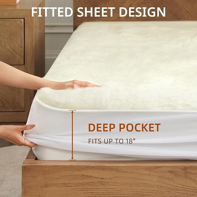 Bwarm Multi-Zone Heated Mattress Pad Queen Wool Electic Mattress Pad, Touchscreen Bed Warmer with 9 Heat Settings, 1-12 Hours Auto Off Memory Deep Pocket,Machine Wash White Queen 60" x 80"
