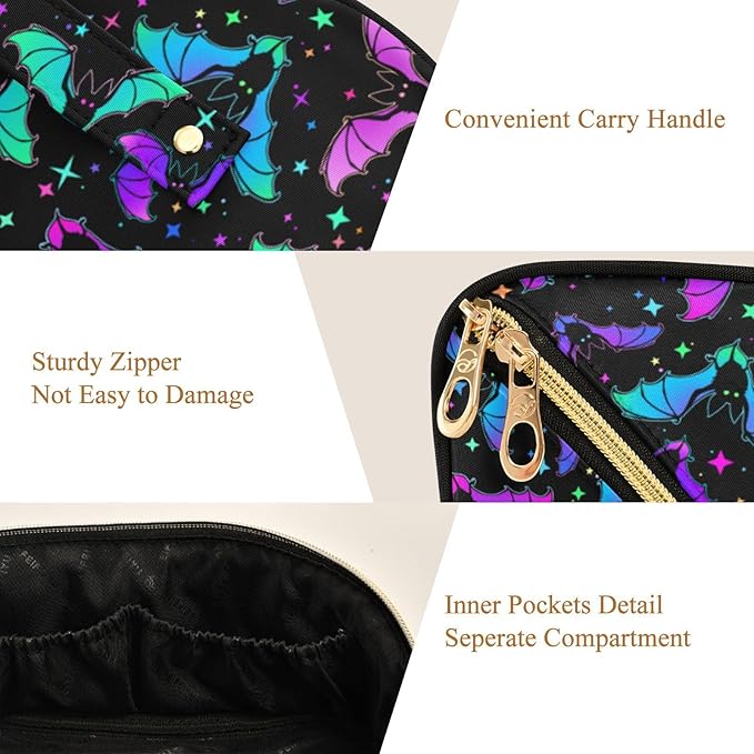MNSRUU Makeup Organizer Bag, Halloween Luminous Bats Travel Makeup Bags Makeup Vanity Case Large Capacity Rhombus Cosmetic Toiletry Bag for Girl Women Ladies
