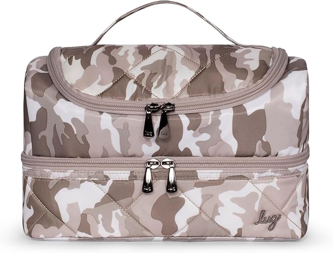 Lug Stowaway Cosmetic Case for Women – Double-Decker Travel Makeup Bag with Wipeable Lining, Camo Taupe
