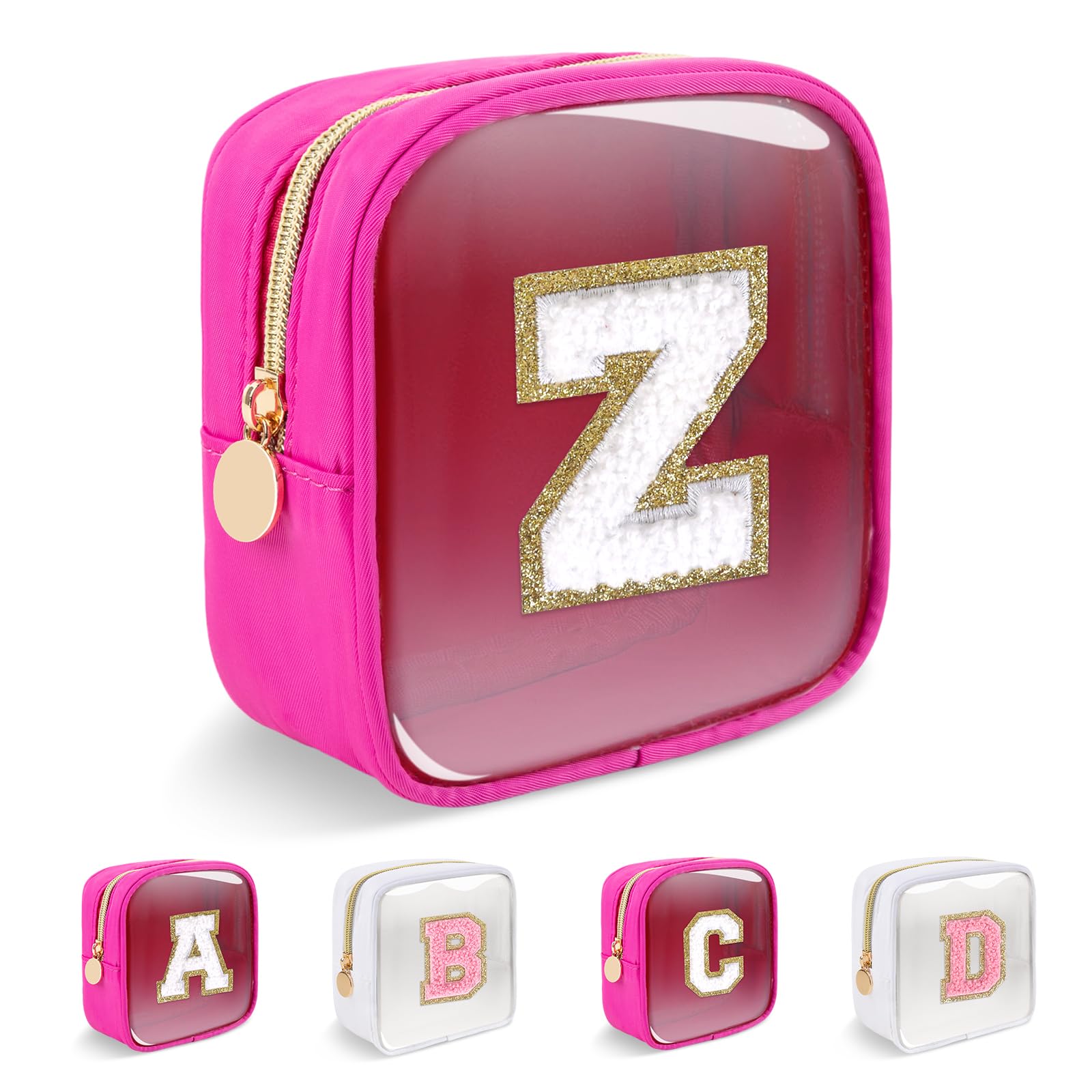 Personalized Initial Letter Clear Preppy Makeup Bag,Mini Nylon Chenille Letter Cosmetic Bag Cute Zipper Pouch Coin Purse for Teen Girls,Portable TSA Approved Travel Essentials Bag Gift for Women,Z