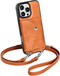 LUCKYCOIN Crossbody Phone Case for iPhone 16 Pro Max, 100% Genuine Leather Phone Wallet Case for Women, Premium Hands-Free Phone Purse with Expandable Flip Card Holder & Adjustable Strap - Retro Brown